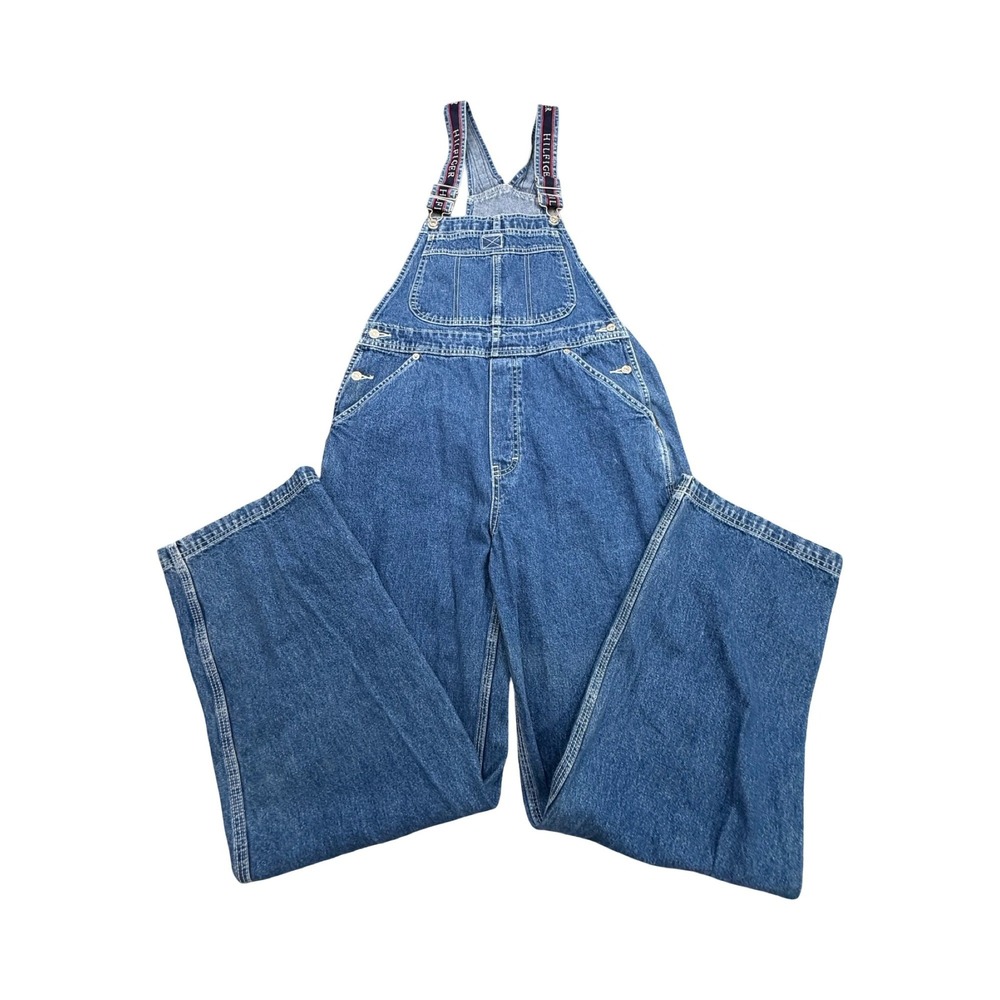 Tommy Hilfiger Overalls Womens M Blue Denim Wide Leg 30x30 Streetwear